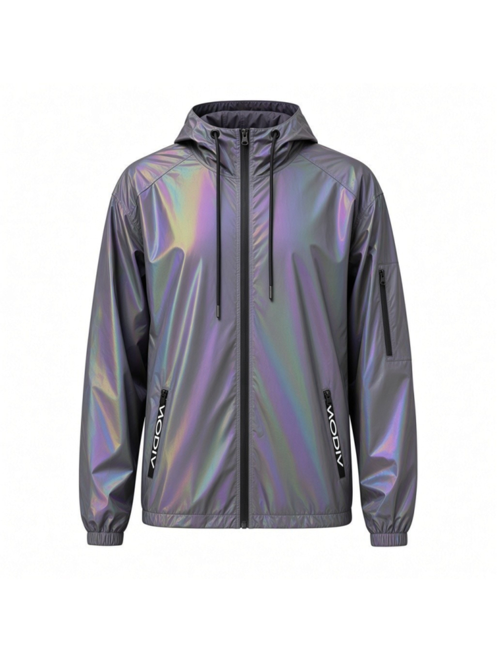 MODIV Men's Full-Zip Holographic Rainbow Reflective Windbreaker Hoodie Jacket XL